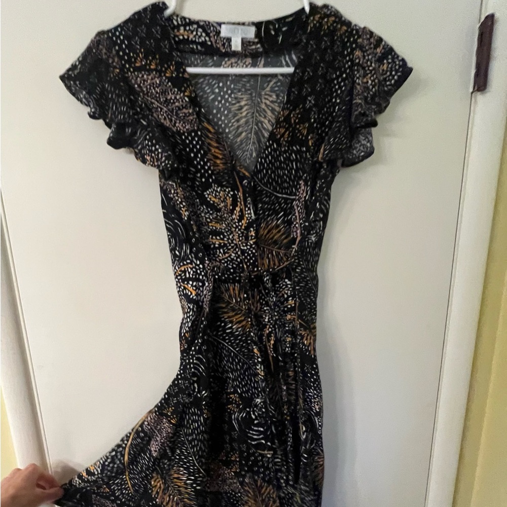 ABOUND Leaf Pattern Button Front Tie Back Swing Mini Dress